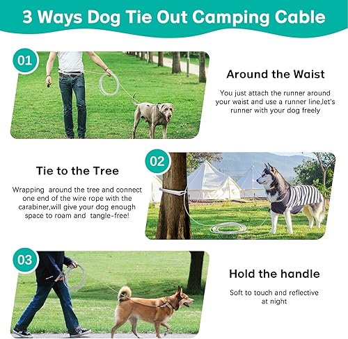 Miniatura 5 de Correa larga para perro a prueba de mordidas, cable de amarre para perros resistente de 10203050 pies con mosquetón, correas largas para perros