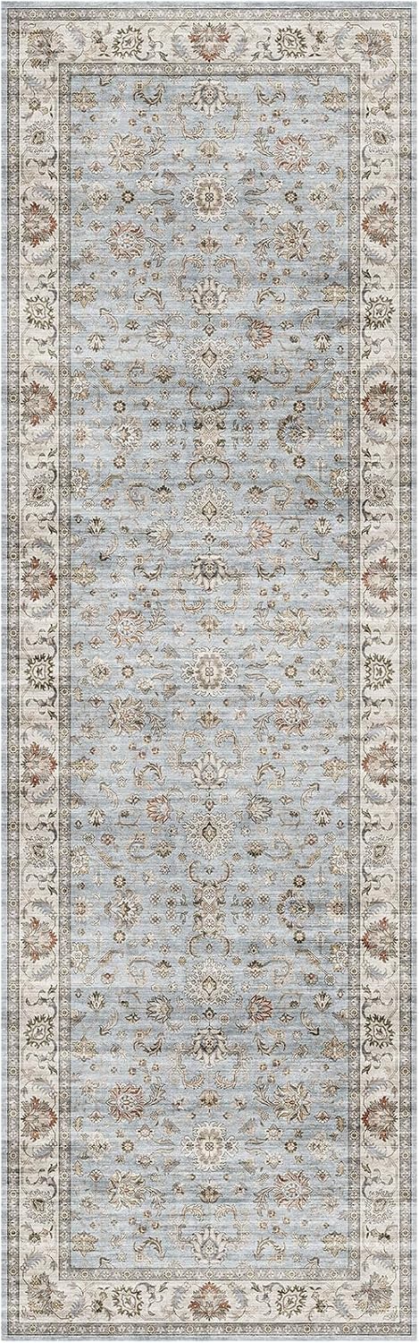Condition photo showing New/Like New for witshock 2.6x8 vintage floral runner rug, washable non slip low pile carpet for hallway kitchen laundry mudroom, stain resistant pet & kid safe, vacuum friendly foldable (blue gray) dusty blue-gray/skye/cerulean 2'6" x 8' (runner)