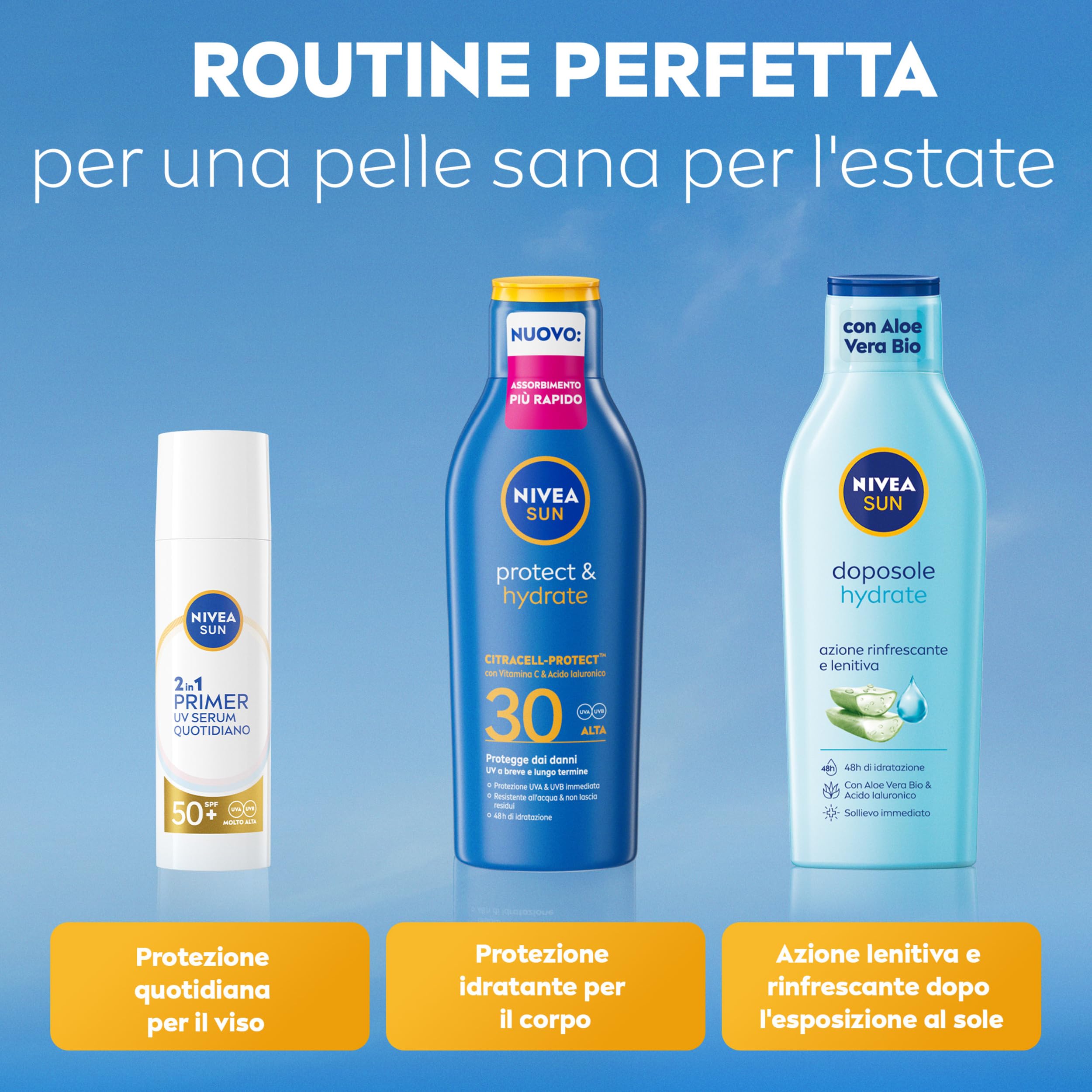 NIVEA SUN Protect & Hydrate SPF 30 200 ml, Crema solare 30 idratante 48h ad assorbimento rapido, Protezione solare 30 resistente all'acqua arricchita con Vitamina C e Acido Ialuronico