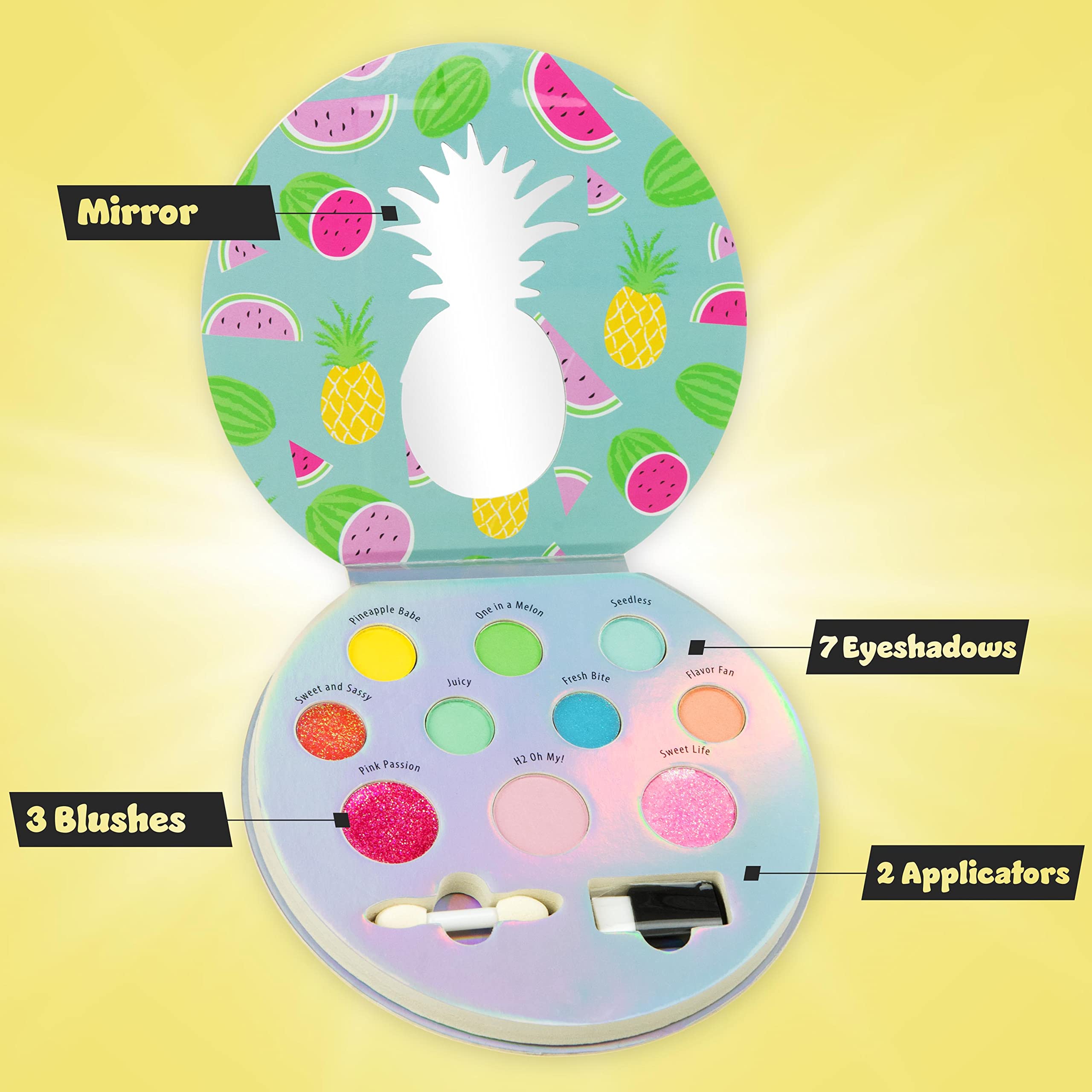 Paleta de maquillaje The Sweet Life Glisten & Glitter Paleta de sombra de ojos de 10 colores y rubor de maquillaje, juego de belleza novedoso, plegable compacto con espejo, lavable, no tóxico 2