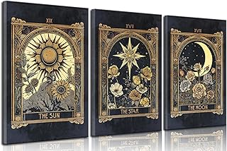 Tarot Cards Celestial Canvas Wall Art Set of 3 Boho Mystic Astrology Pai...