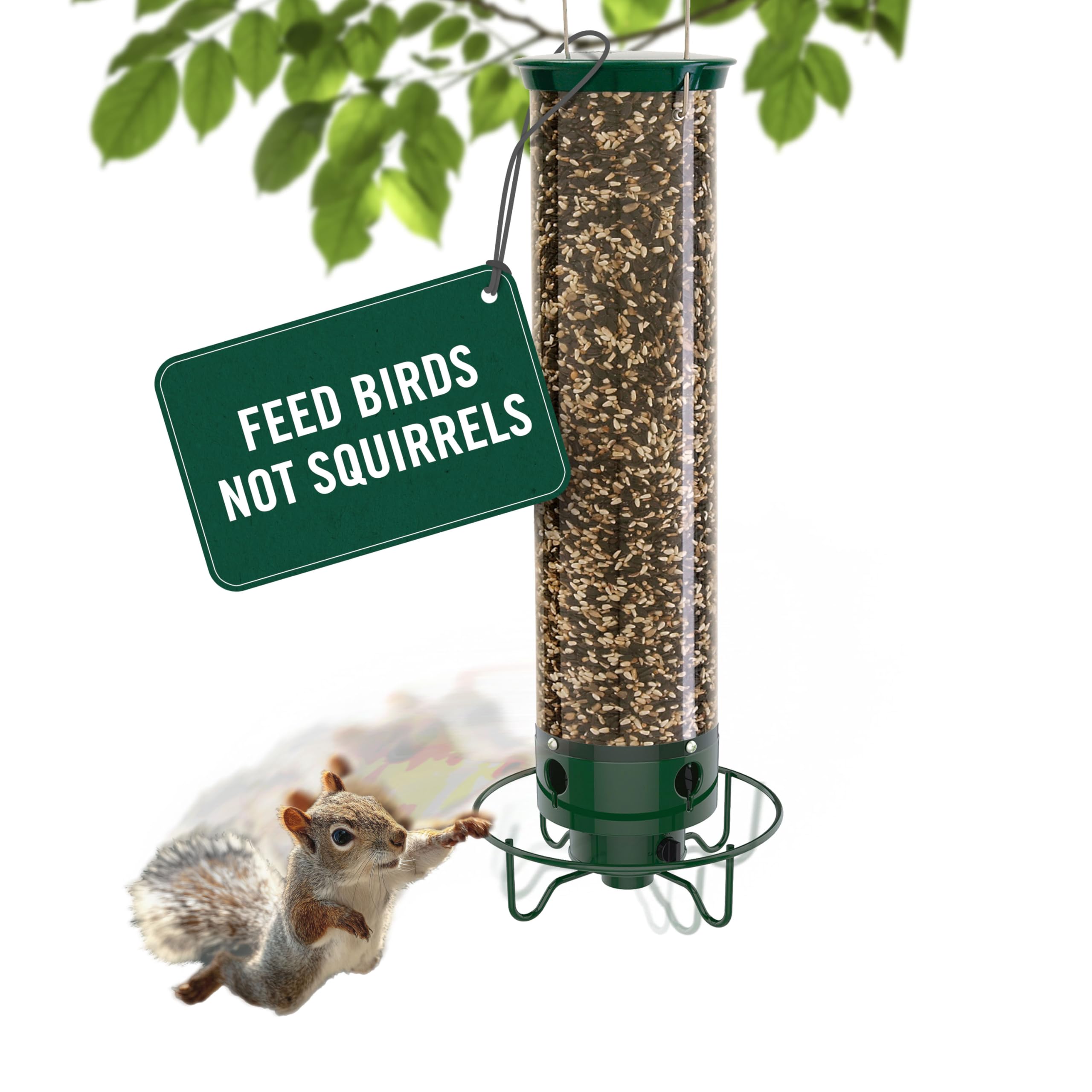 Squirrel Proof Bird Feeders for Outdoors - YF-M - Flipper, Collapsible Perches, 5-Pound Seed Capacity, Green