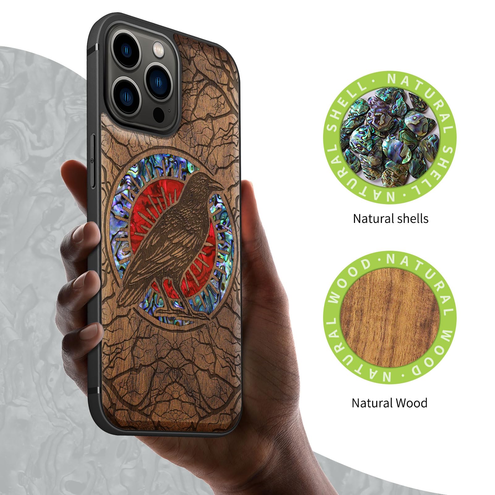 Carveit Designer Wooden Protective Case For IPhone 16 Plus Magnetic Case Cover [Wood Engraving & Shell Inlay] Compatible With 16 Plus MagSafe Case