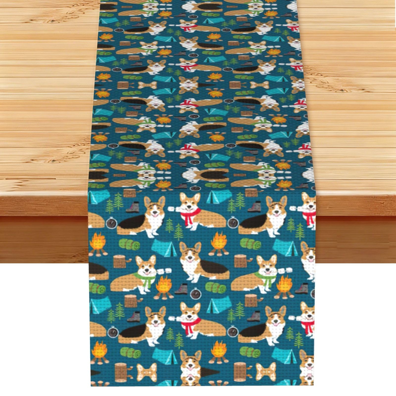 Corgi Printed Dining Table Runner 13x72 Inch, Non-Fading Decor for Kitchen Dresser Fireplace Mantel