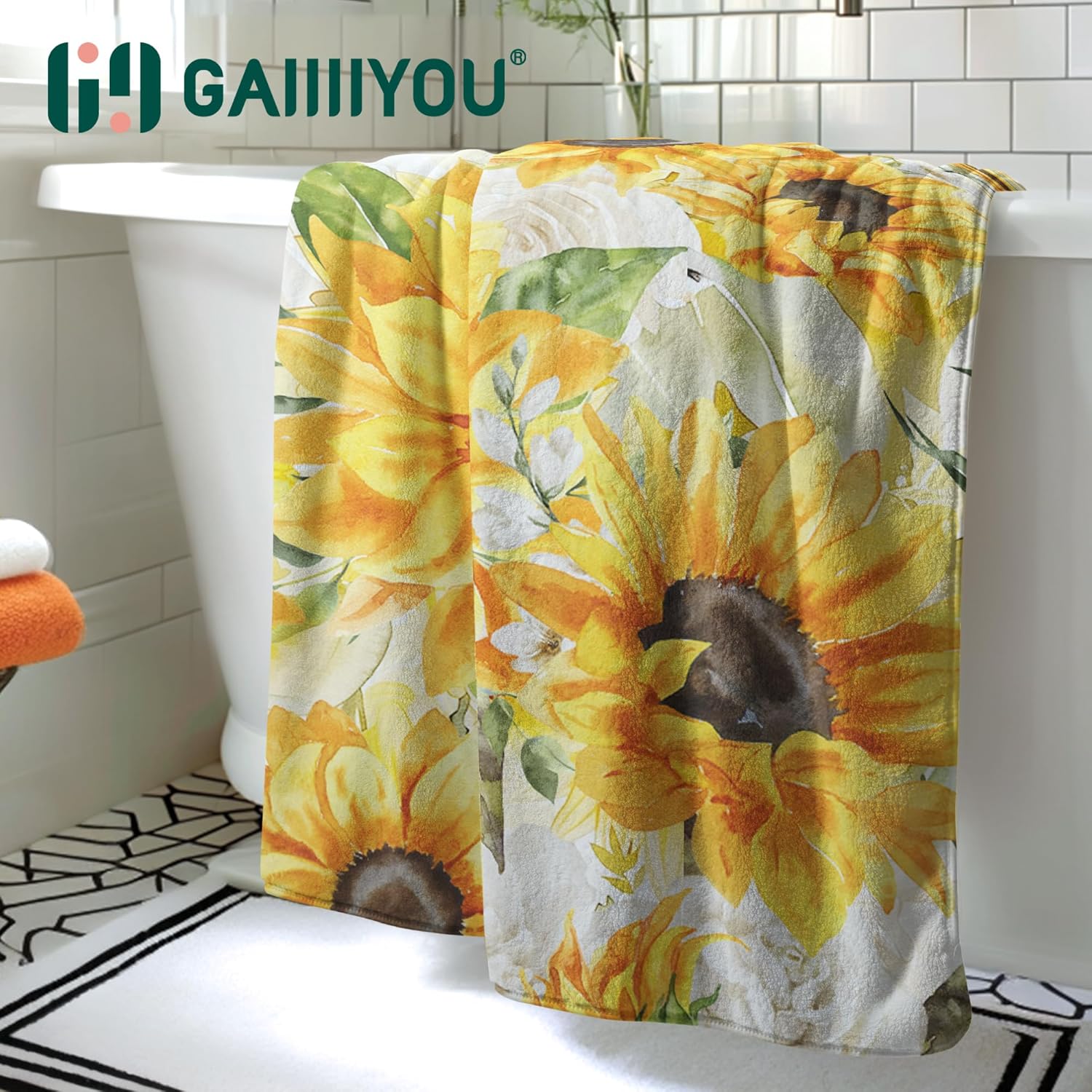 Watercolor Sunflowers Bath Towel Vintage Yellow Floral Towels Soft Absorbent Decorative Bath Sheets for Bathroom - Image 7