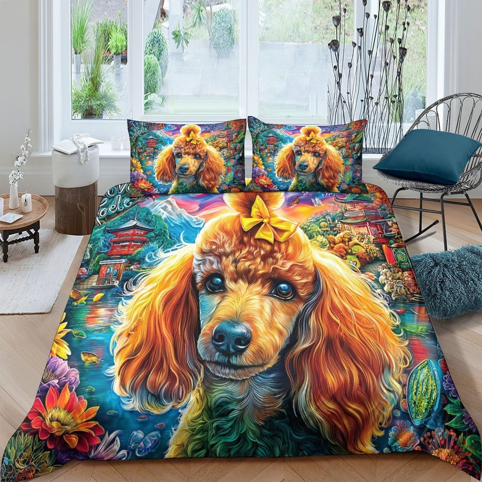 Housse de couette caniche finie la literie rêche parure ultra douce 3 pièces