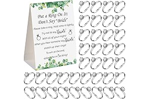 Put a Ring on It Bridal Shower Game with 50 Fake Rings, Silver, Leaves