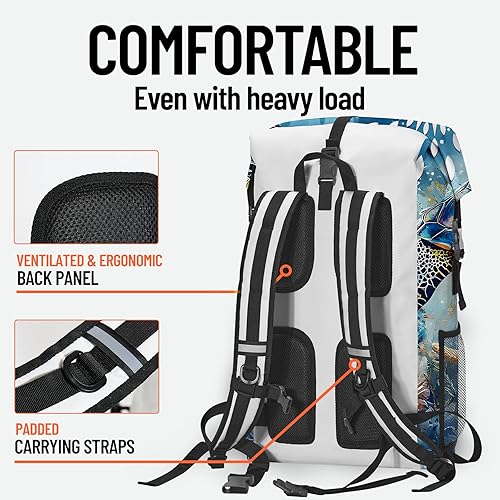 Miniatura 6 de Bolsa seca impermeable resistente para kayak, senderismo, tortugas marinas, náuticas, estrellas de mar, mochila con cierre enrollable, bolsa de