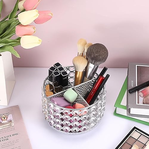 Vista 7 de Hipiwe Organizador de Tocador de Cristal Soporte para Brochas de Maquillaje - Organizadores Giratorios de 360° para Exhibición de Brochas Cosméticas