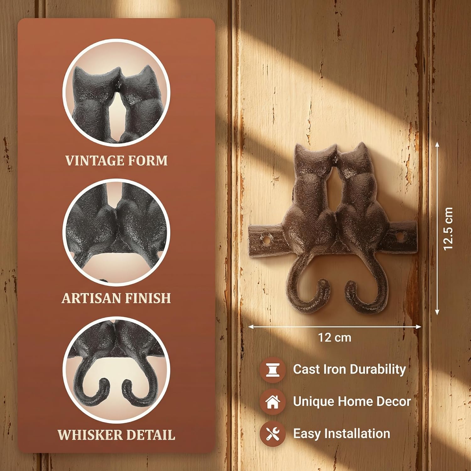 Zerodeko Retro Clothes Hook Wall-Mounted Animal Shaped Cast Iron Hook for Home Entryway Coat Key Towel Hanging Organizer