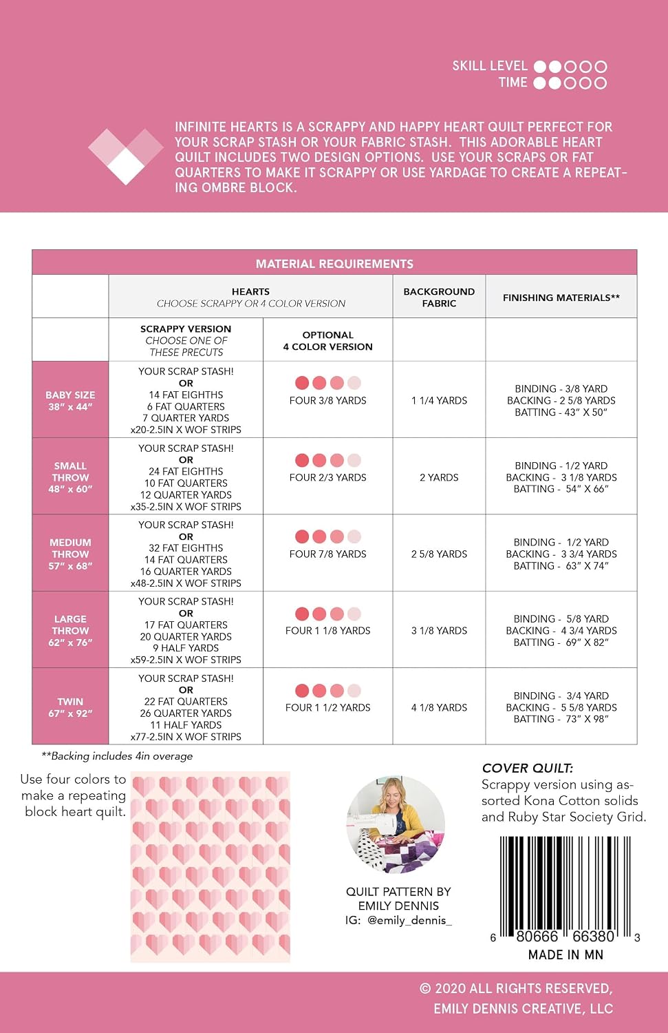 Generic Infinite Hearts Quilt Pattern (Baby to Twin, 5 Size Options)