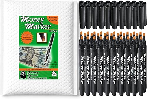 Miniatura 13 de HVM Marcador de dinero falso (12 marcadores de dinero falso) - Pluma detectora de billetes con punta biselada mejorada - Detecta billetes falsos