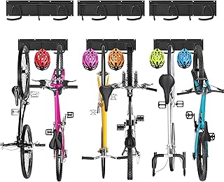 Sinoer Fahrradwandträger,Wandhalterung für 6 Fahrräder + 5 Helme, Robust Fahrradaufhängung Wand, Massiver Stahl Fahrradhaken Fahrradständer Wandmontage für Garage - 3 Schienen