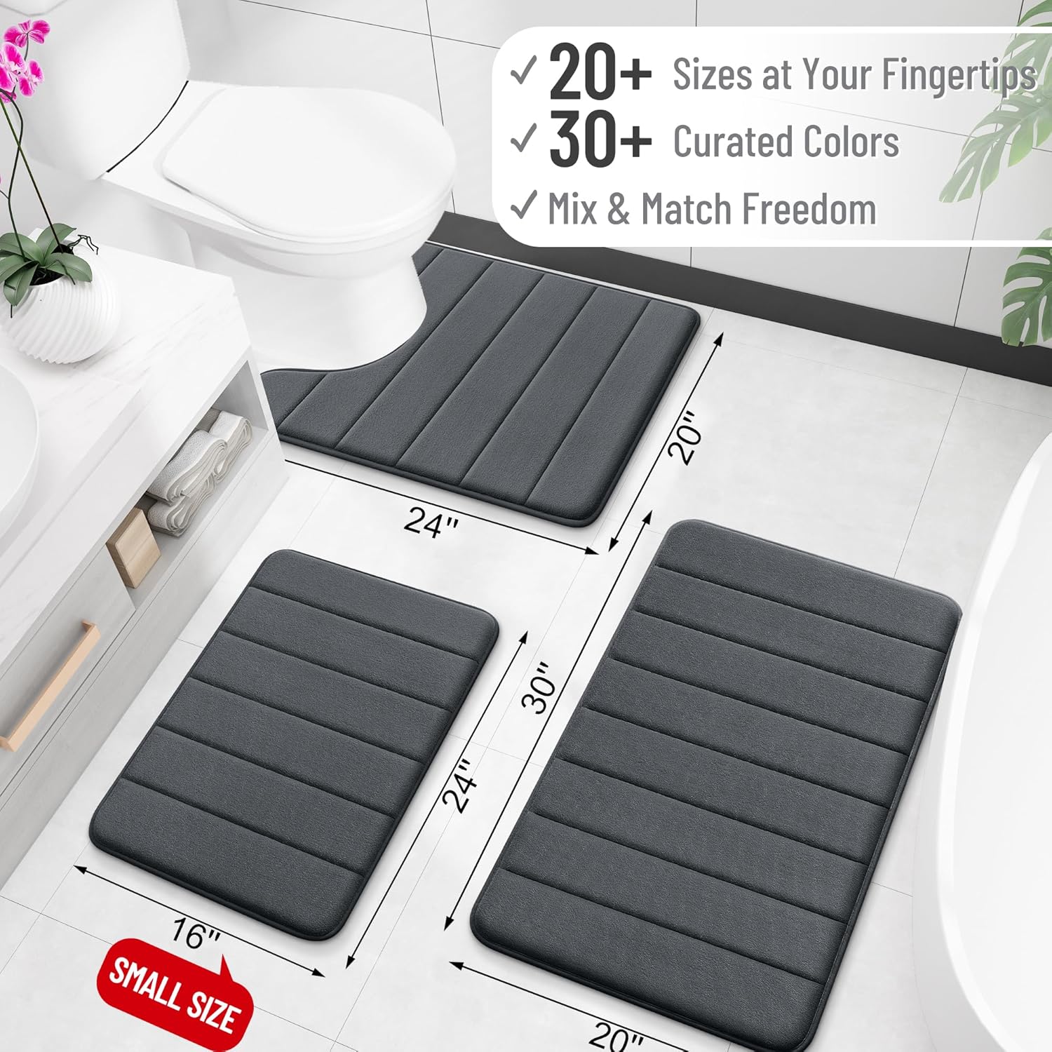 OLANLY Memory Foam Long Bathroom Rugs Runner 47x24, Super Soft Absorbent Bath Mat, Quick Dry, Machine Washable Shower Floor Rugs, Bathmat Carpet, Bathroom Home Decor Accessories, Black - Image 2
