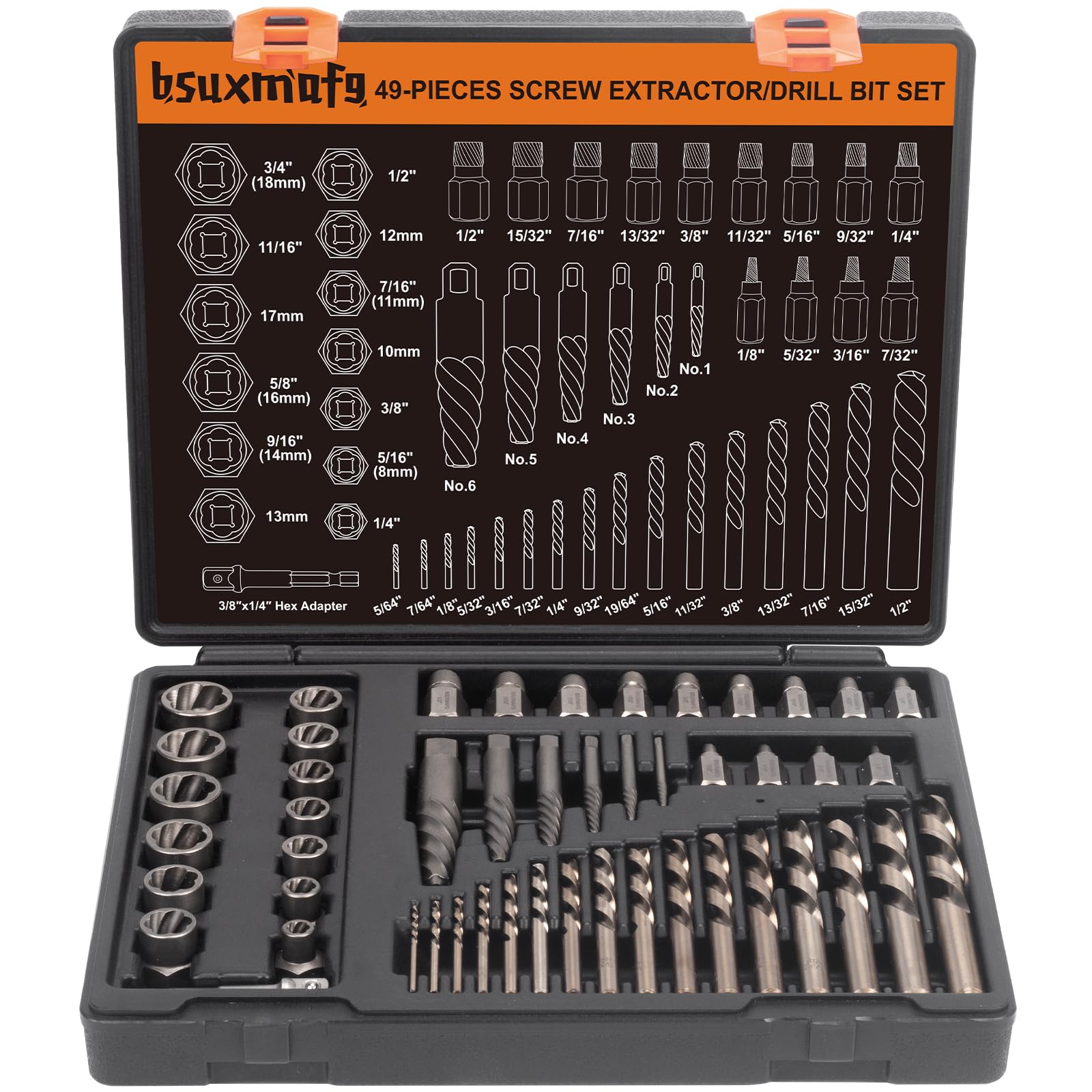 BSUXMAFG 49-Piece Screw & Bolt Extractor Set