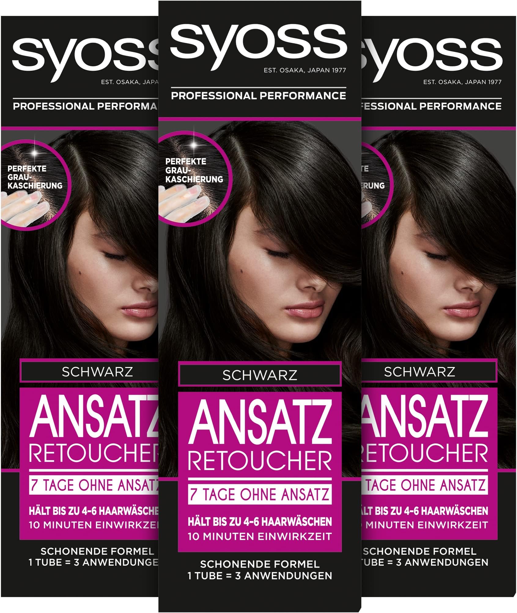 Root Retoucher Black Level 1 (3 x 60 ml), Semi-Permanent Root Colour for 7 Days without Roots, Hair Colour for Quick and Easy Root Treatment