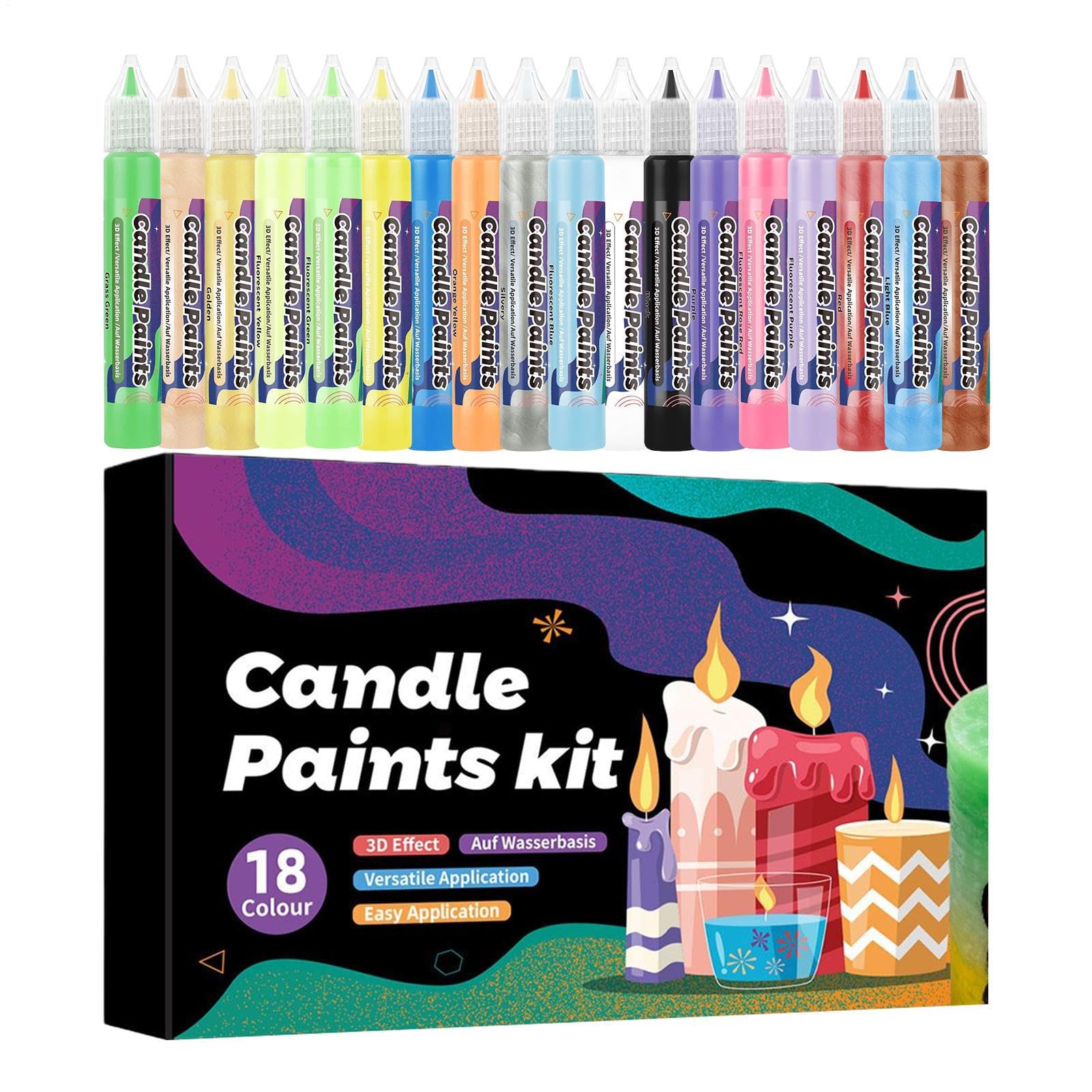 Candle Paint Pens – 4.8 Inch Pens | Wax Color – 18 Vibrant Candle Painting Pen | 1.7x12.2cm for Designs Décor and Festivals, Ideal for Beginners and Crafting Projects