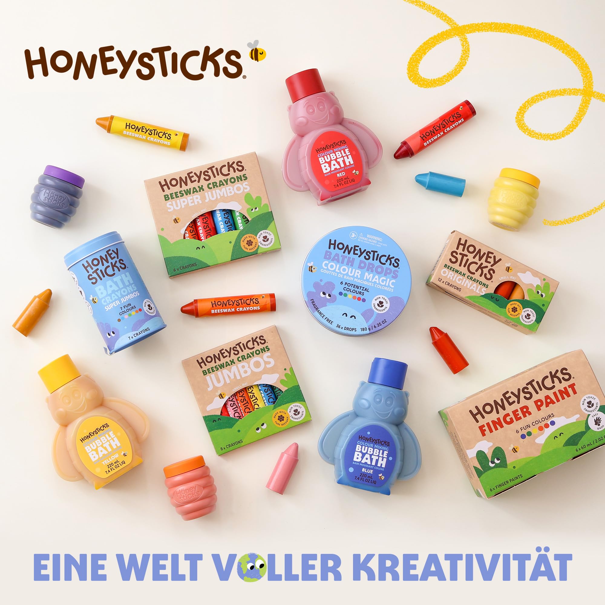 Honeysticks Wachsmalstifte (12er-Pack) - Ungiftige Babymalstifte aus Natürlichem Bienenwachs, Wachsmalstifte Ab 1 Jahr, Leicht zu Greifende Buntstifte Baby, Umweltschonend und Kleinkindfreundlich