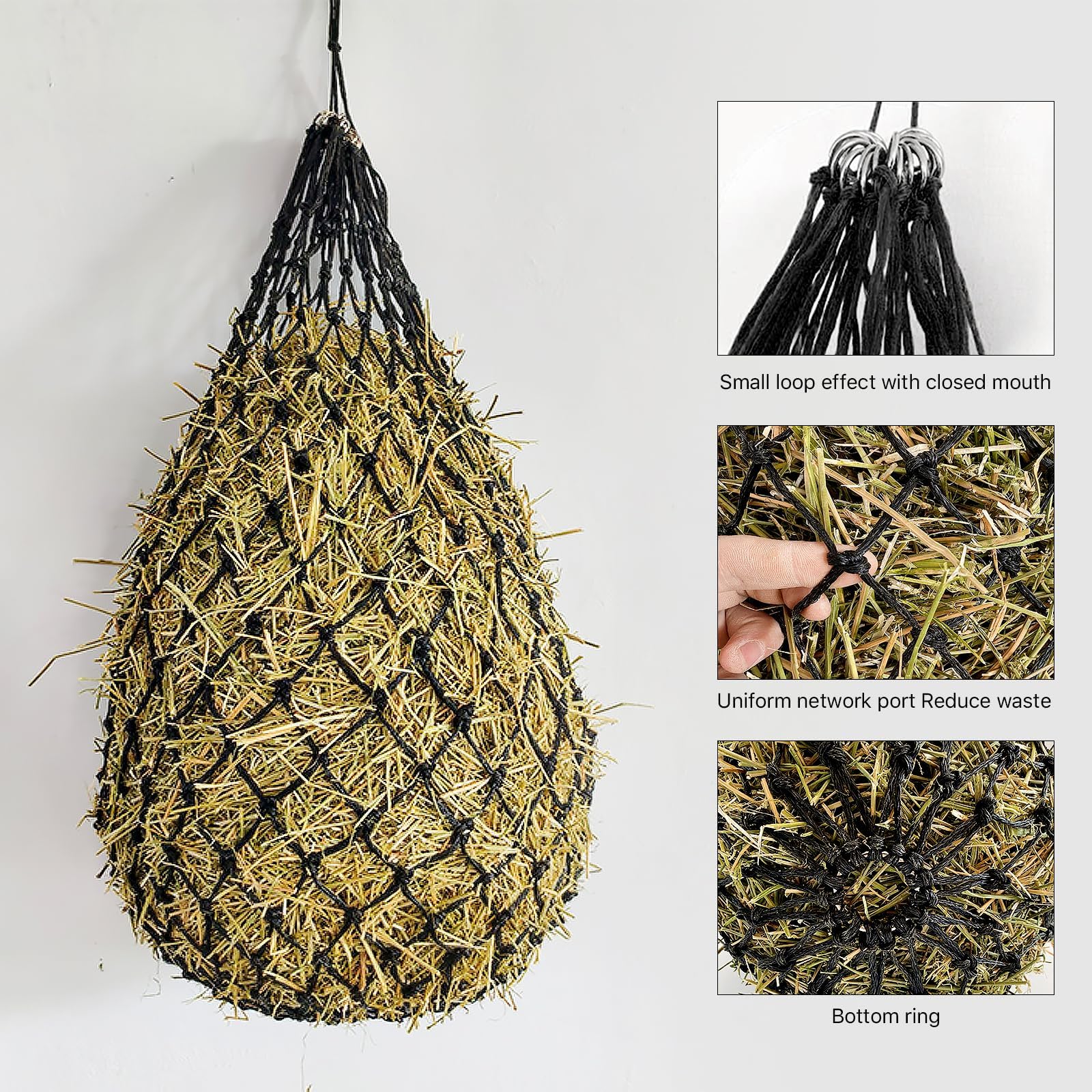 Siatka na siano dla koni, duża, 10-15 kg, siatka na siano o wąskich oczkach 5 x 5 cm, worek na siano dla koni, do odpowiedniego karmienia, do kuli siana, polepsza trawienie, worek na karmę w drodze