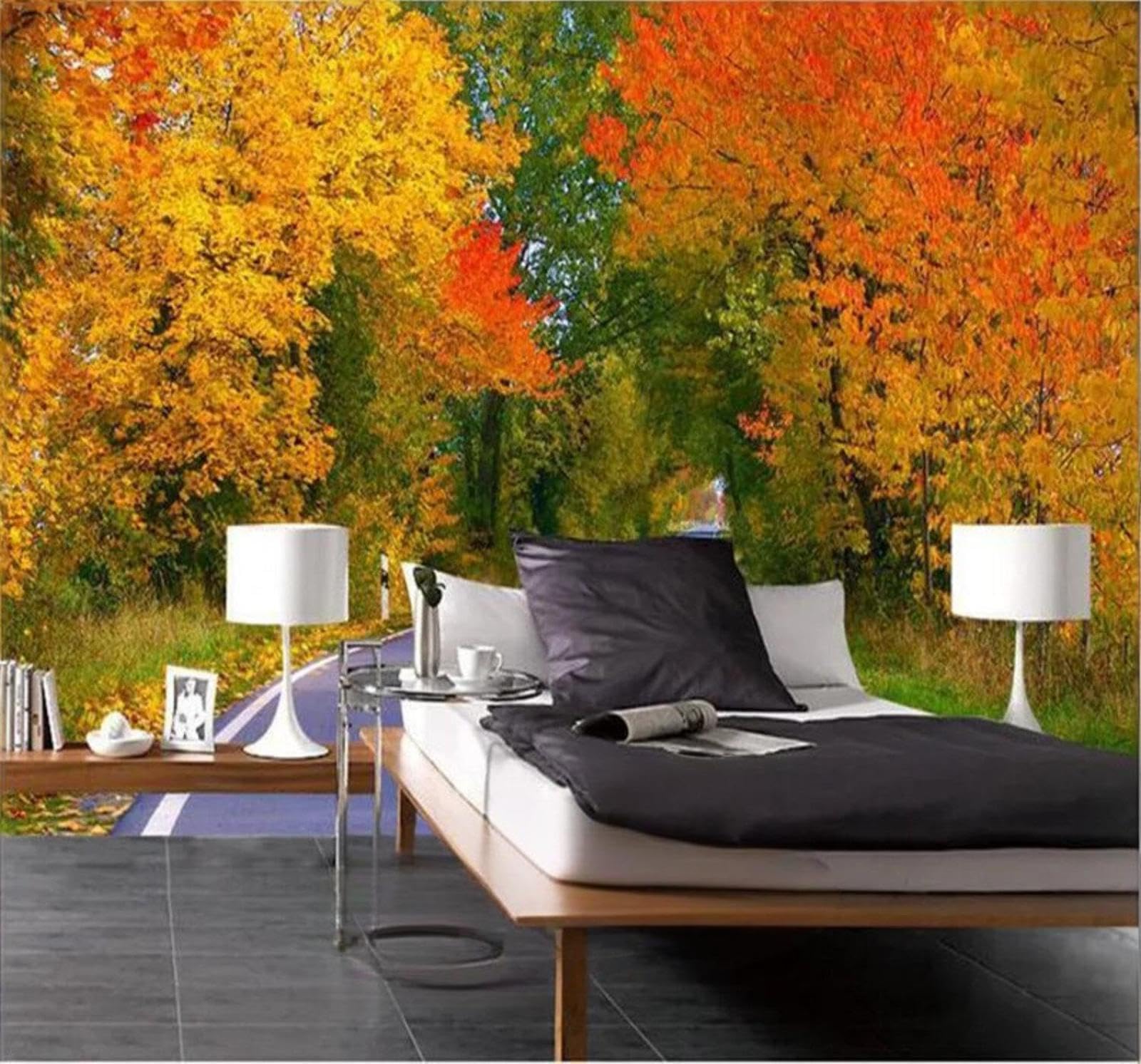 Xlming 150Cm×105Cm(B×H) Beautiful Autumn Red Maple Leaves Road Scenery 3D Wallpaper Luxury Home Dining Decor Paste Sofa Living Room The Wall For Bedroom Mural-150Cm×105Cm