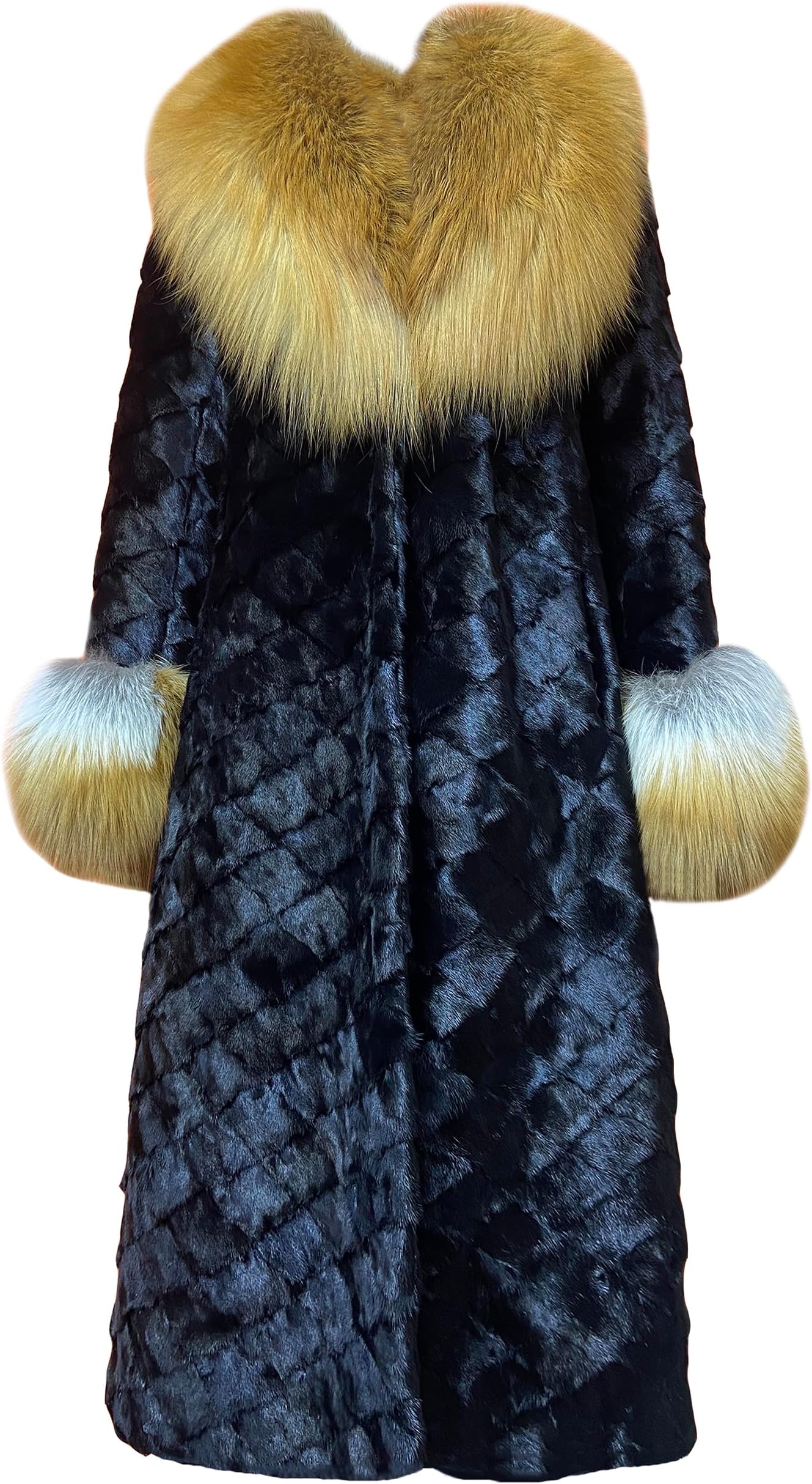 Women's Genuine Mink Fur Coat Long Black Winter Furry Fur Jacket