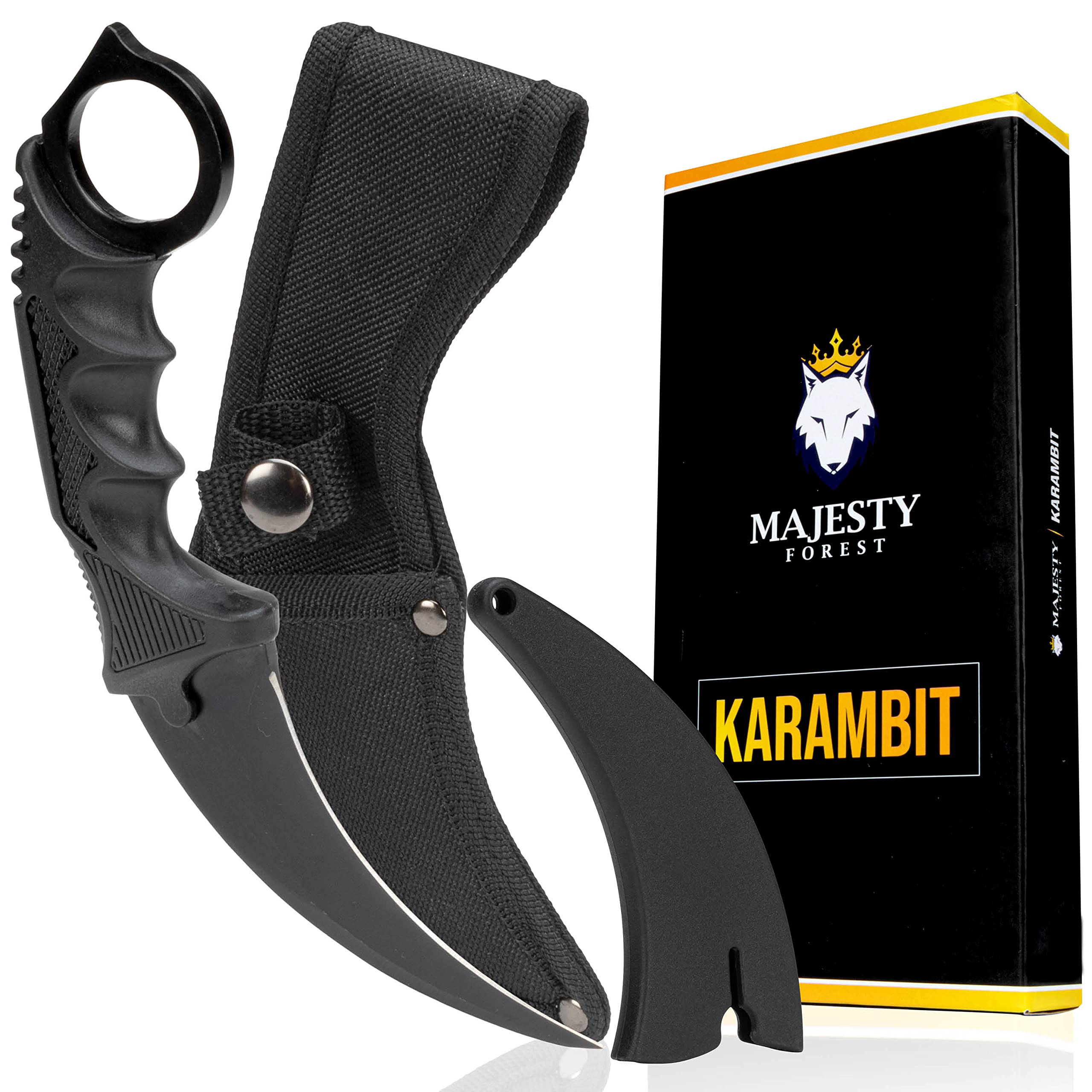 CSGO Karambit Messer – scharfe 4-mm Edelstahlklinge – ergonomischer Ringgriff – stabiles Karambit im CSGO-Stil für Alltag, Sammlung & Geschenk – inkl. Nylonholster & Klingenschutz