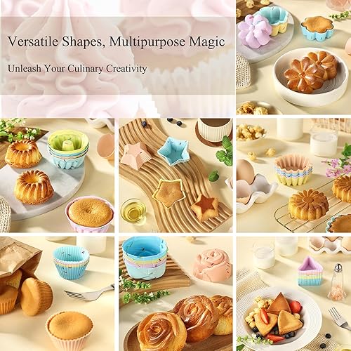Miniatura 2 de Vasos de silicona para hornear, 50 unidades de 3 pulgadas, 10 moldes de forma para cupcakes gelatina (rosaflorestrella), reutilizables,
