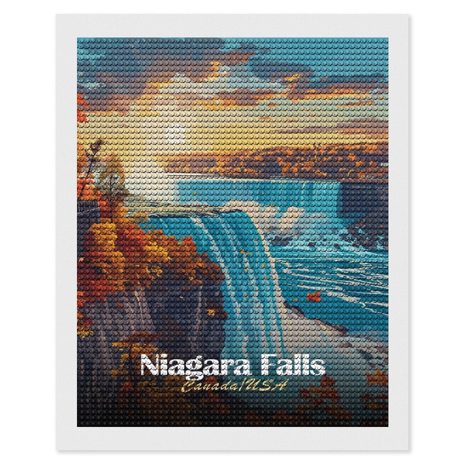 Junmoney Niagara Falls Sunset Diamond Painting Kit 16"x20", Easy Handmade Project, Cosy Home Accent, for Craft Lovers, Holiday Gift Idea
