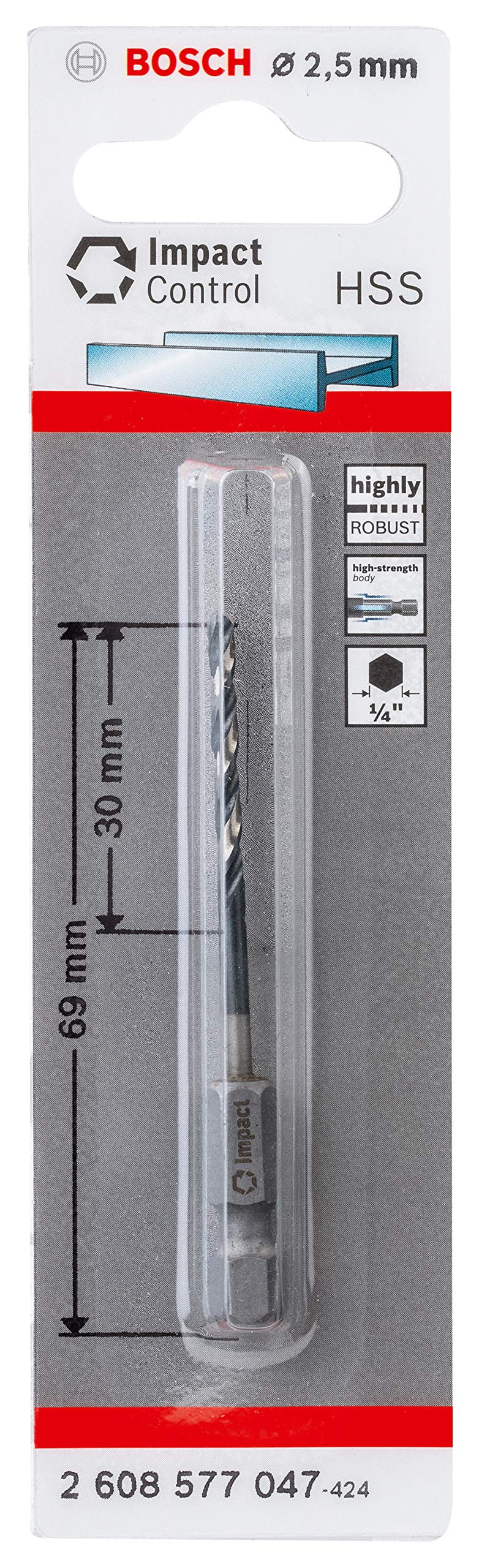 Bosch Professional Impact Control HSS Spiralbohrer (für Metall, 2,5 x 30 x 69 mm, Zubehör Schlagbohrmaschine)