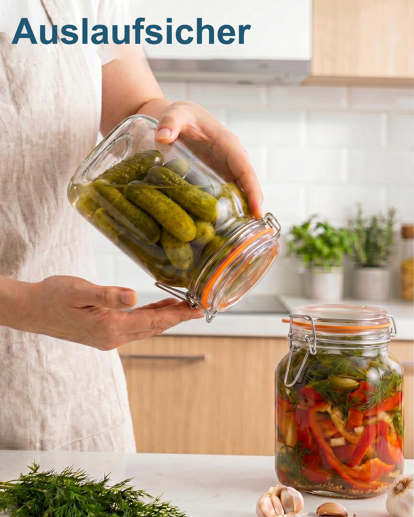 Confezione da 2 barattoli per fermentazione da 1 l, con valvola di fermentazione e peso: vetro di fermentazione di alta qualità, a prova di perdite, per principianti e professionisti