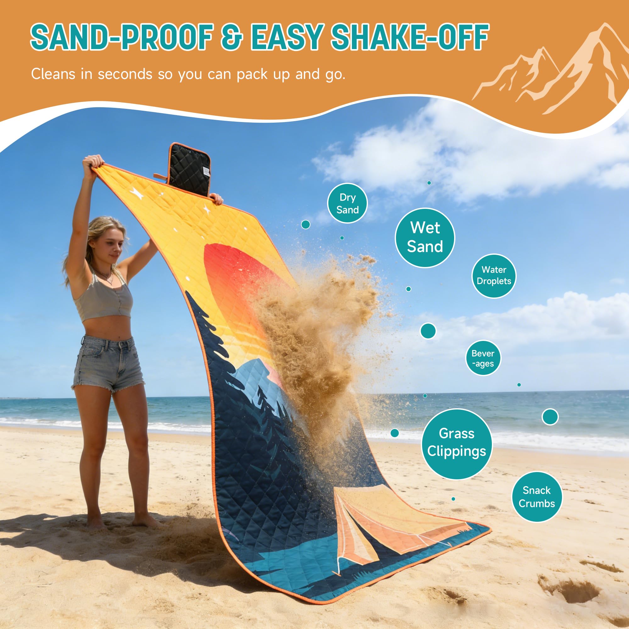 Kato Tirrinia Coperta da picnic extra grande, impermeabile, leggera, portatile, impermeabile, per campeggio, viaggi, picnic in famiglia, all'aperto, 180 x 200 cm, tramonto Grove