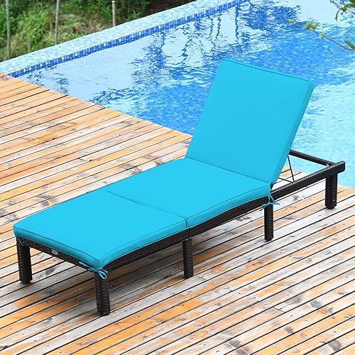Miniatura 10 de COSTWAY Sillón reclinable de ratán para exteriores, 2 piezas, ajustable, acolchado, color rojo