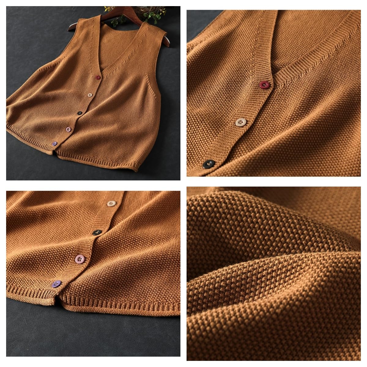Strickweste Damen Ärmellos Damen Baumwollweste Ärmellos V Ausschnitt Mehrfarbig Mit Knopfleiste Strickweste Süß Locker Gestrickt Tanktop Herbst Basic Kurze Pullunder