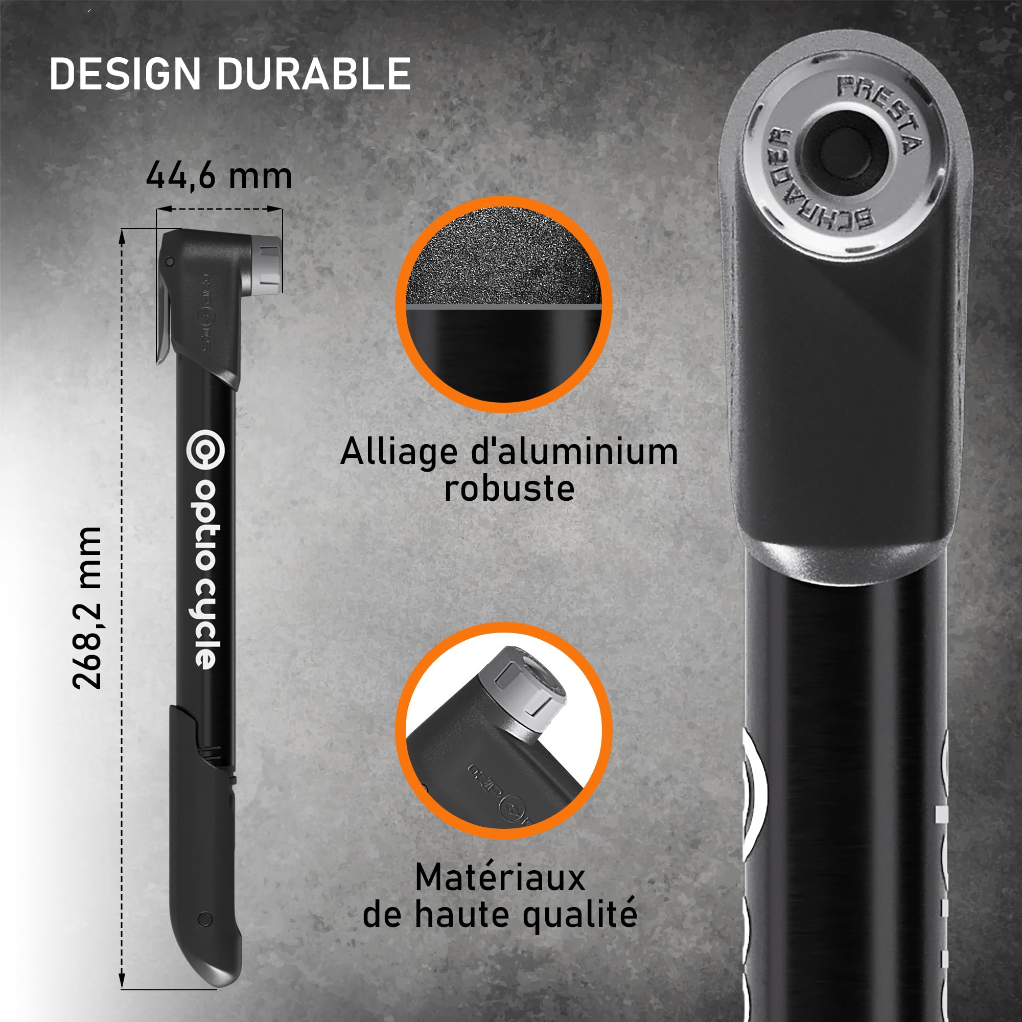 Pompe A Velo Optio Cycle Mini Pompe Velo Aluminium 120 PSI (8,3 Bar)| Pompe Velo | Pompe a Main | Pompe a Velo a Main | Pompe à Vélo | Pompe Velo