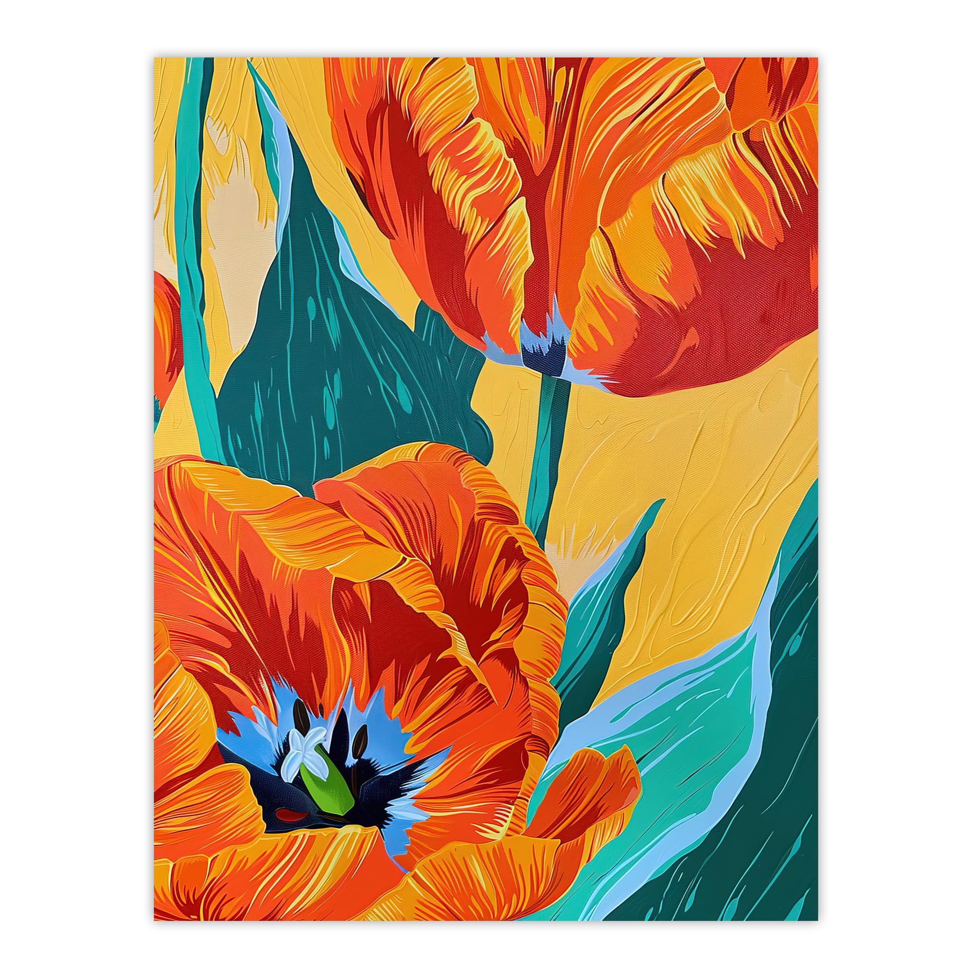 Artery8 Stylised Orange Teal Tulip Flowers Vibrant Floral Living Room Large Wall Art Poster Print Thick Paper 18X24 Inch
