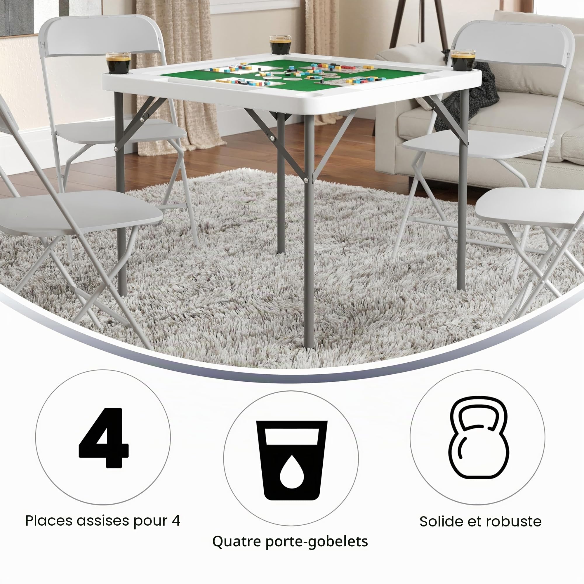 Flash Furniture Silas Table de Jeu carrée Pliante pour 4 Joueurs avec Surface de Jeu Verte et Porte-gobelets 87,6 cm