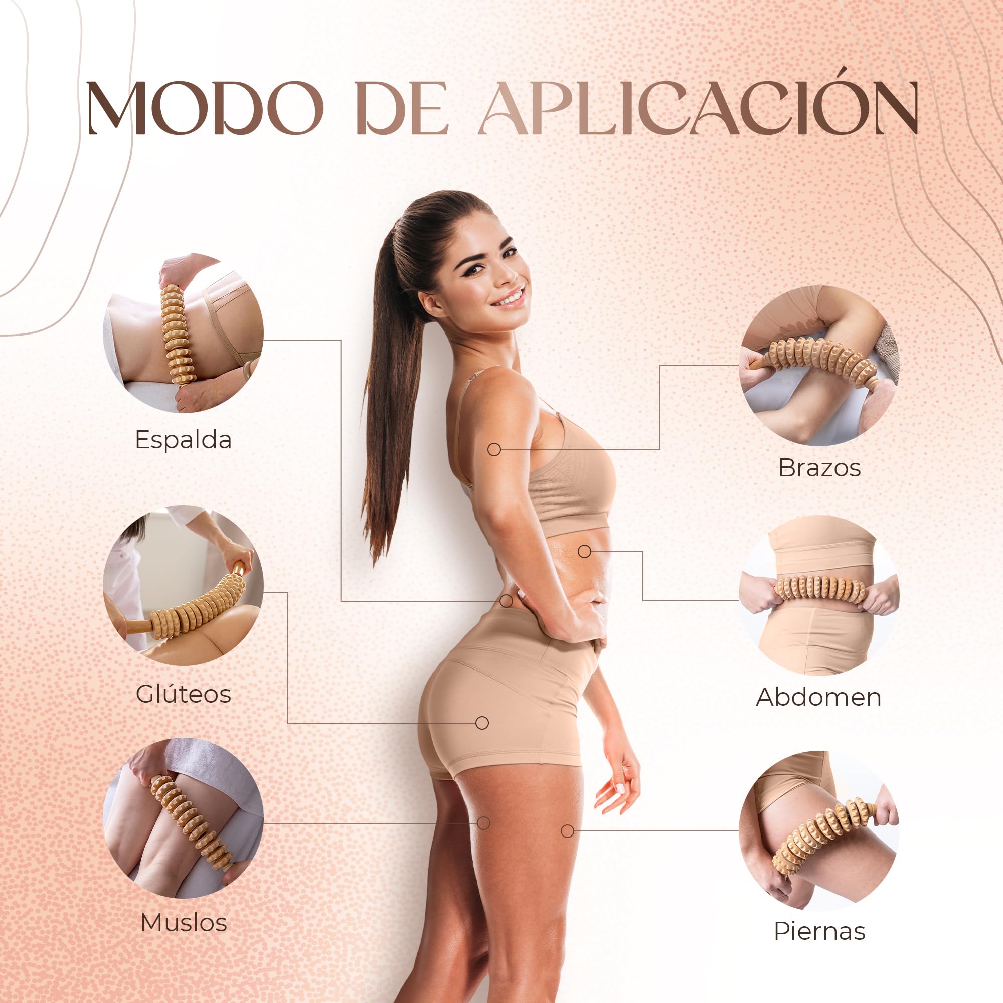 Ezero Rodillo Maderoterapia Anticelulítico de Haya para Cuerpo y Muslos Tacto Suave - Maderoterapia Corporal Celulitis - Masajeador Celulitis - Rodillo Masaje