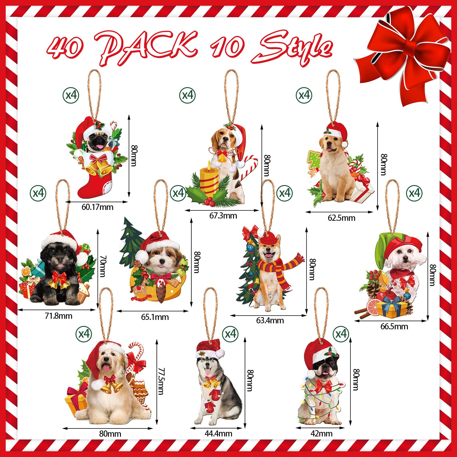 40 Stück Hund Weihnachtsbaum Ornament Xmas Dekorationen Lustige Hund Weihnachtsbaum Ornament Hundeliebhaber Geschenk Hund Hängende Dekoration Sortierte Hund Urlaub Weihnachtsbaum Ornament für