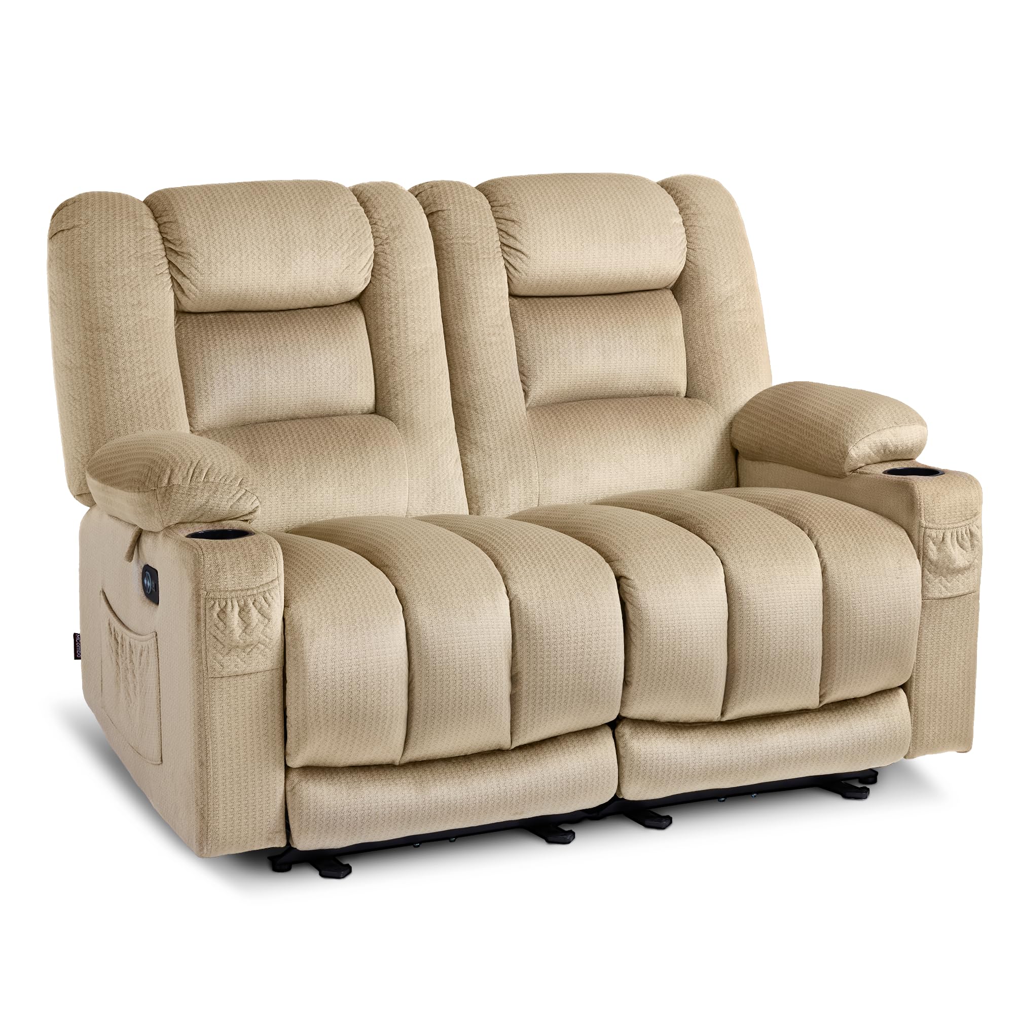 MCombo 55.9" Zero Gravity Power Loveseat Recliner with Heat and Vibration Massage, Reclining Loveseat Sofa with USB Ports, Cup Holders for Living Room, Fabric PR648SET (Beige)