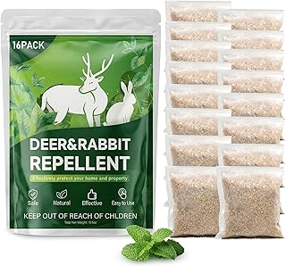 16 Pack Deer & Rabbit Repellent Pouches, Effective Garden Animal Repellent to Protect Plants, Flowers & Yard – Long-Lasting, Weather Resistant, Easy to Use