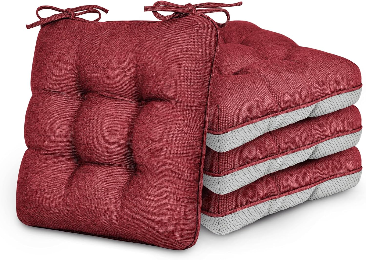 Incomplete Love's cabin Memory Foam Chair Cushions Set of 4, Outdoor/Indoor Chair Pads for Dining Chairs 4 Pack, Seat Cushions for Kitchen, Dining Room, Office, Patio Chairs, 15.5\"x15.5\"x3.5\" Burgundy 15.5\"x15.5\"x3.5\" (4 Pack) Burgundy
