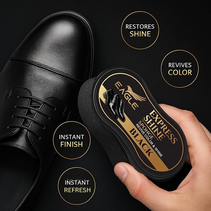 Esponja para encerar zapatos Eagle, brillo instantáneo, negro miniatura 7