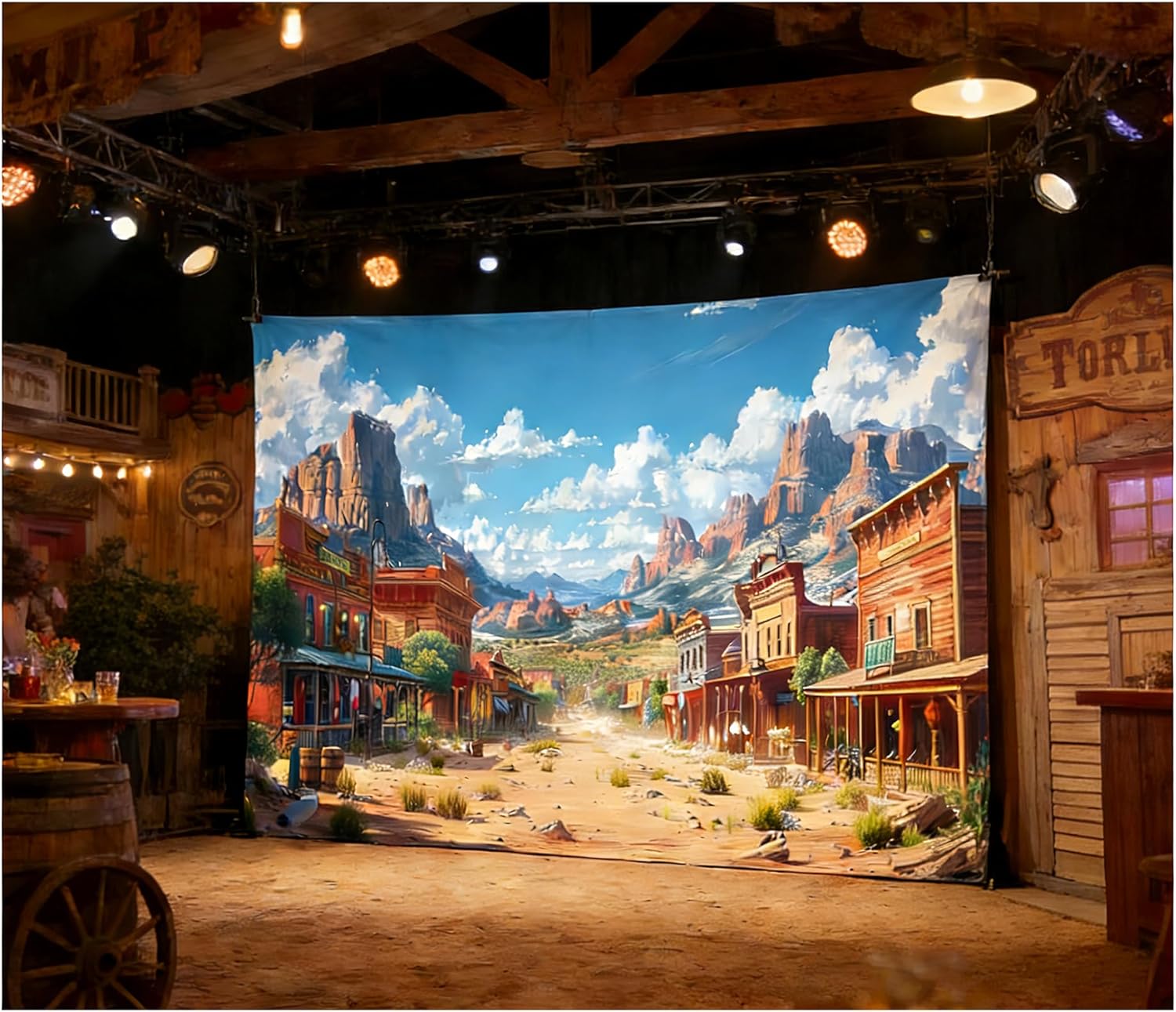 Western Backdrop 10x8ft Western Party Backdrop for Cowboy Birthday Party Decorations Wild West Cowboy Town Background Vintage Cartoon Western Theme Party Decorations Photoshoot
