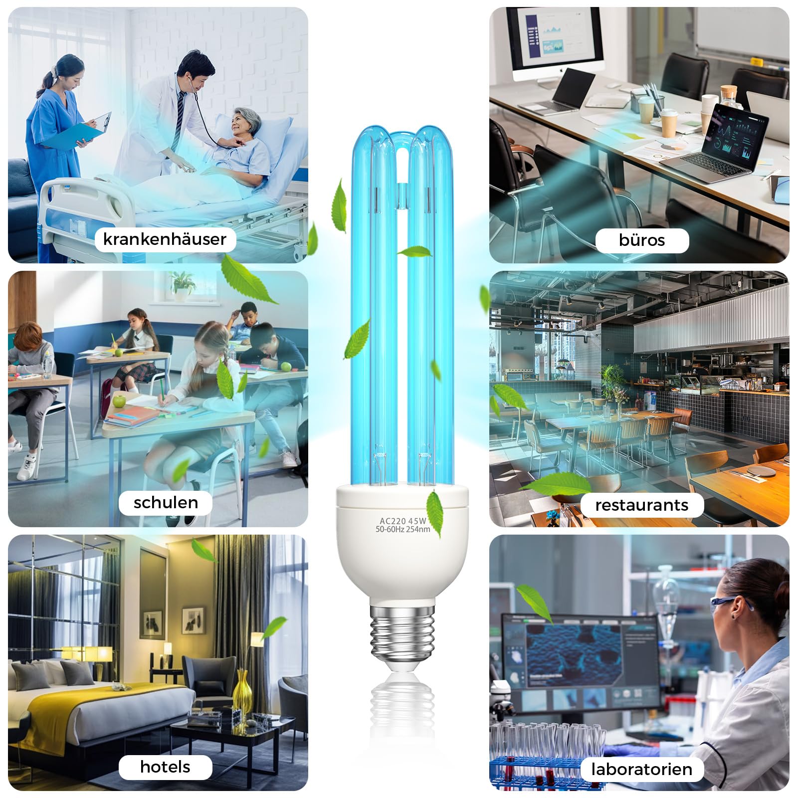 45W Ozon-Desinfektionslampe, E27 UV-Lampe, Keimtötende Lampe mit Ozon-Licht, mit Fernbedienung und Zeitschaltuhr, 45 Watt, UV mit Ozonproduktion