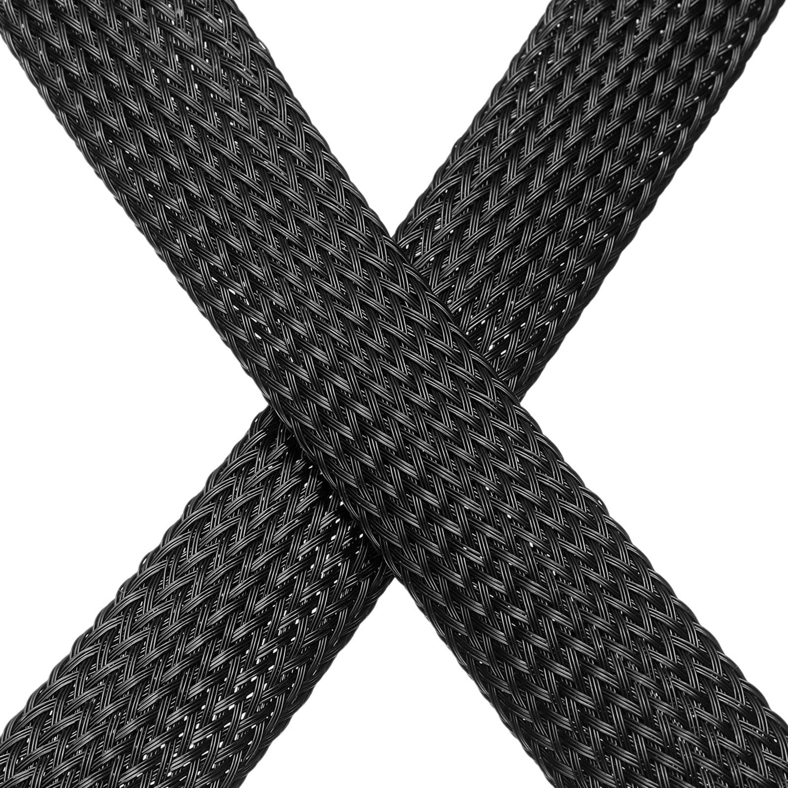 UXCell Cable Sleeving, 3/4 Inch - 100ft PET Braided Cable Sleeve, Expandable for TV/Computer/Home Theater/Other Home Devices - Black - Image 4