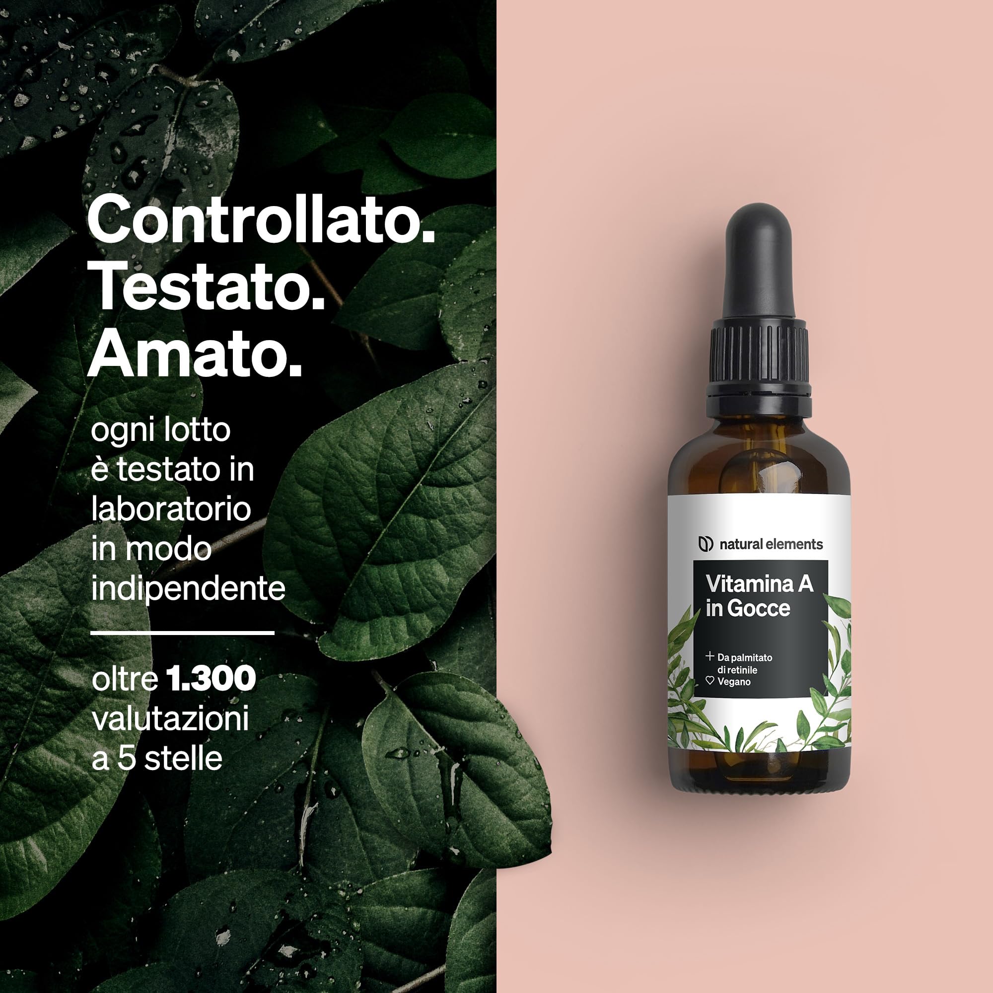 Vitamina A in Gocce – 50 ml (1.700 gocce) – vera vitamina A (palmitato di retinile) – disciolta in olio di cocco MCT – vegana, ad alto dosaggio e elevata biodisponibilità, senza additivi inutili