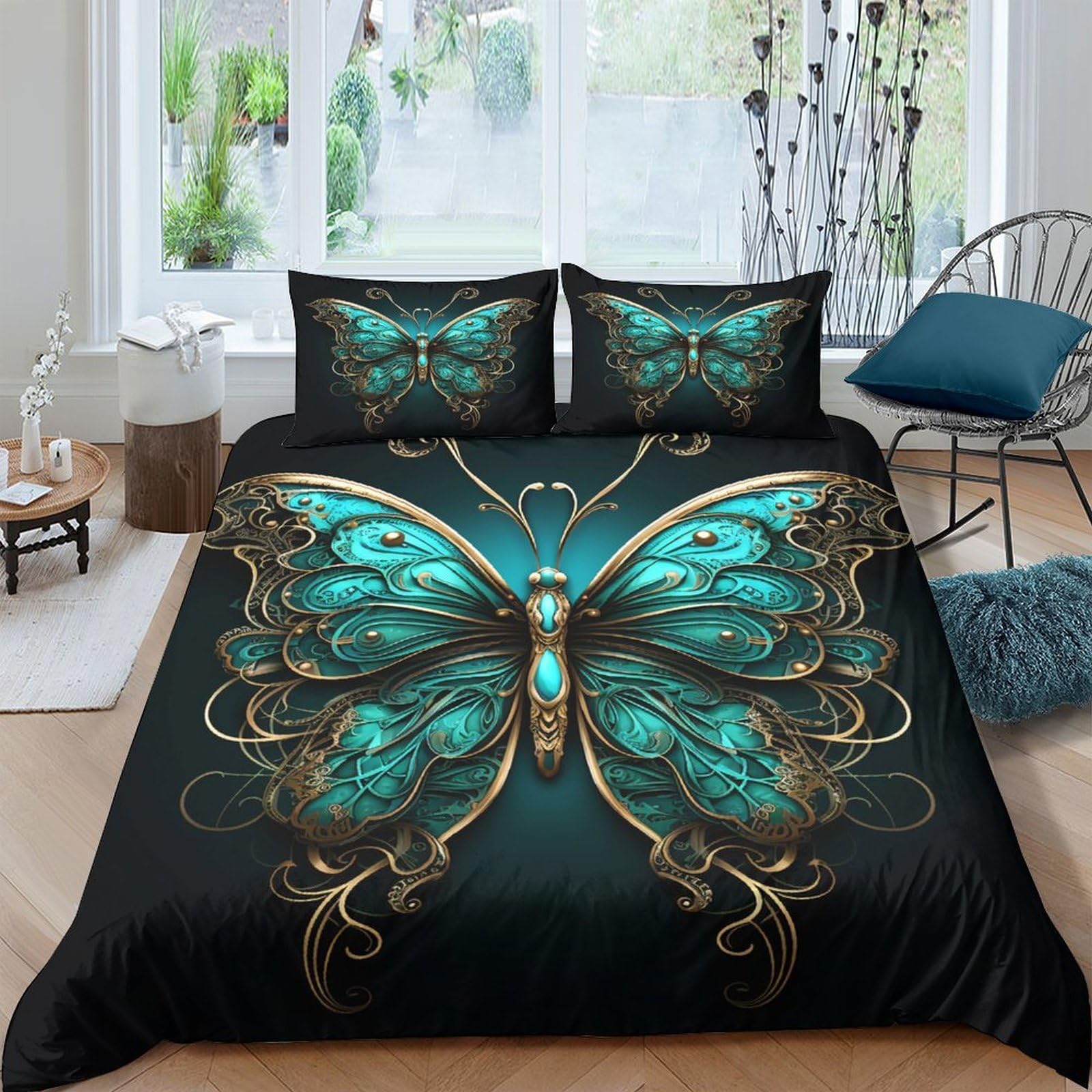 Ctjqhvkz Style-5 3D Printed Turquoise Butterfly Fitted Sheet Microfiber Soft Mattress Cover For Bedroom Guest Room Decor Anti-Dust Single（135X200cm）