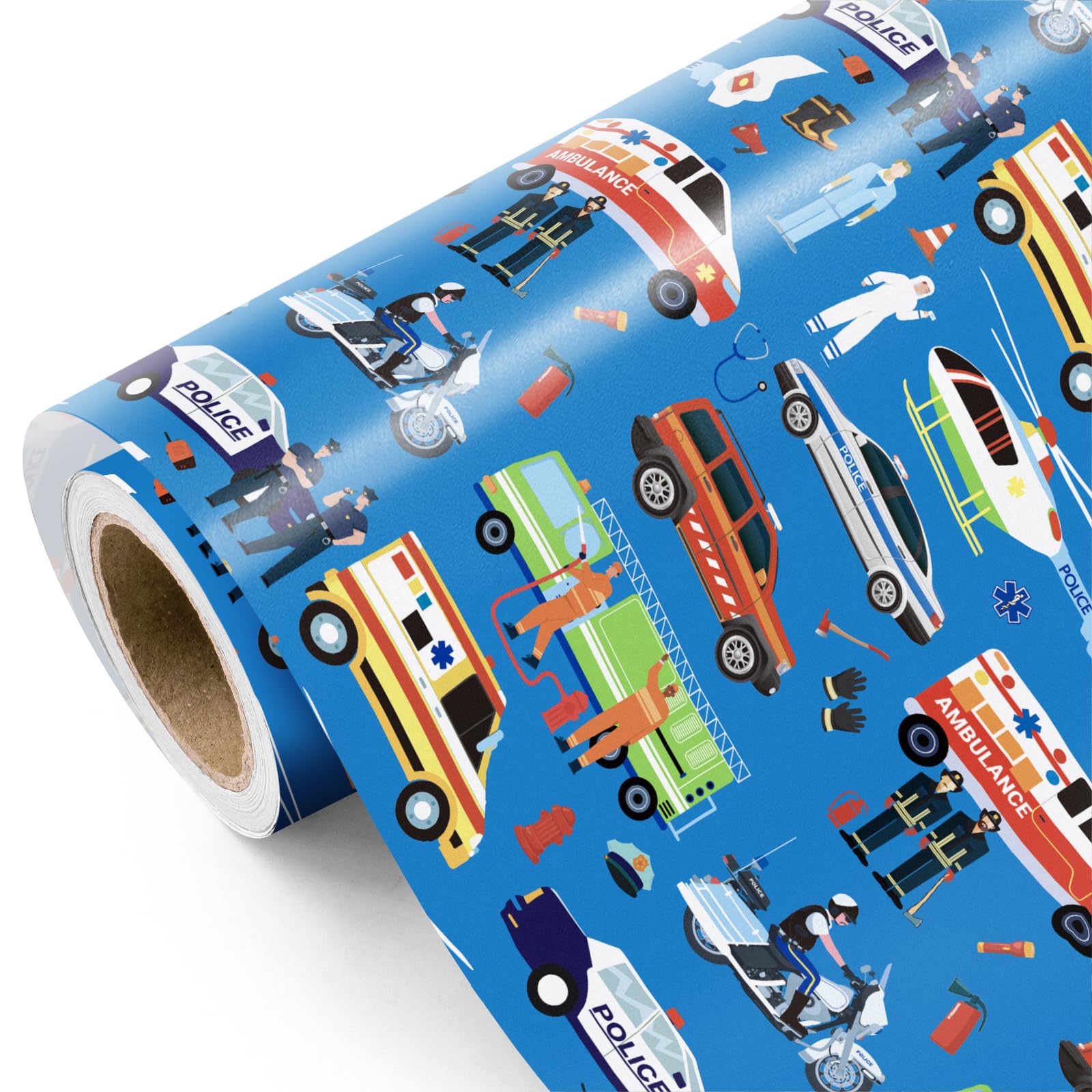 WRAPAHOLIC Car Wrapping Paper - Mini Roll - 43.2cm x 5.2m - Fire Engine Wrapping Paper for Kids Boys Birthday Baby Shower