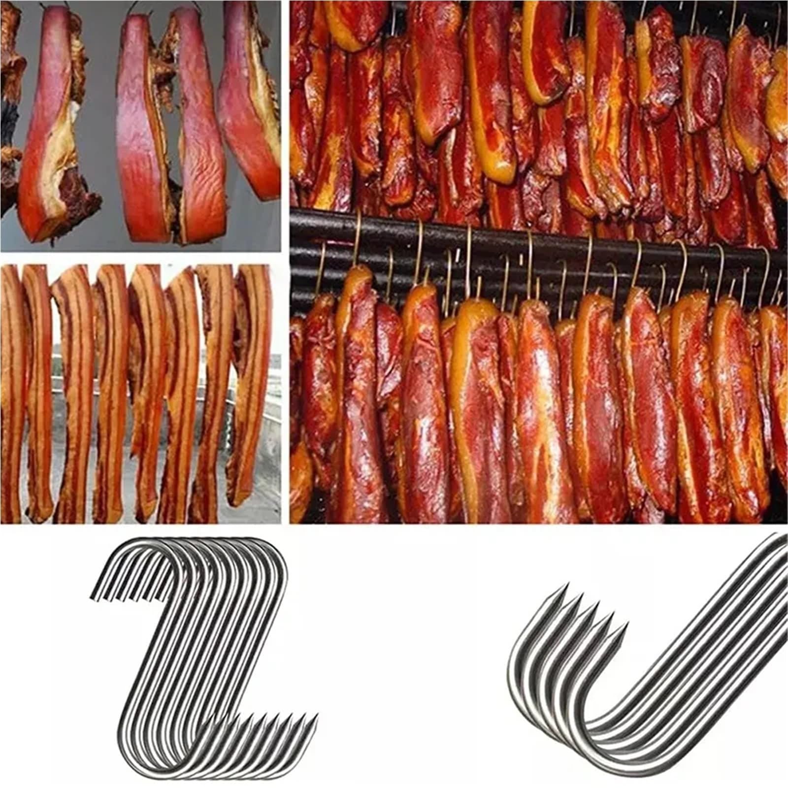 100 ganchos de acero inoxidable for carne, ideales for colgar, descuartizar, ahumar, asar y a la parrilla para Procesamiento de Carne