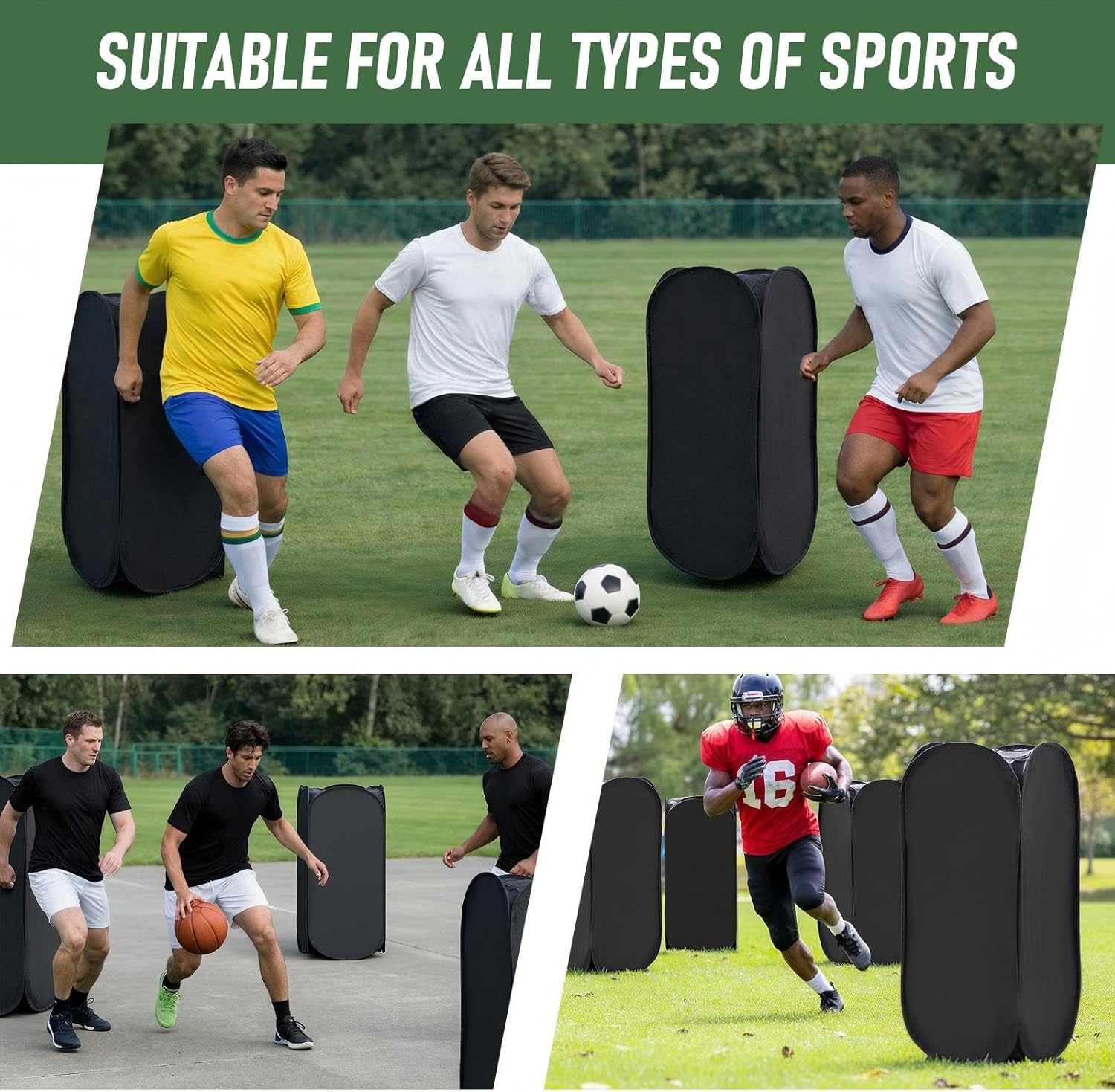 3 Pack Pop up Blocker Basketball & Soccer Defender Dummy, 38" Blocking Dummy Set with Water-Absorbent Weight Bags & Carrying Bag, Foldable Training Equipment for Football Soccer Basketball